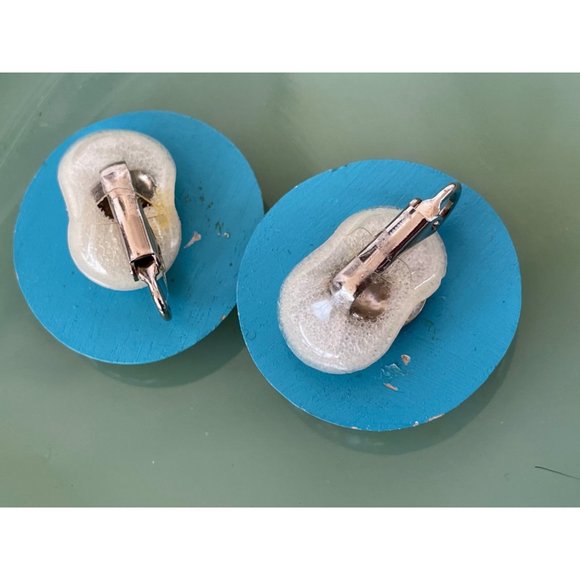 Vintage 1980s Flower Painted Wood Pendant Earrings Set - Picture 4 of 8